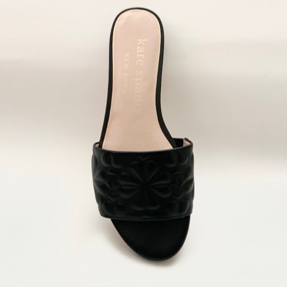 Kate Spade Emmie Floral Embossed Slide Sandals Black Leather Flat Mules 9.5 - Picture 12 of 13